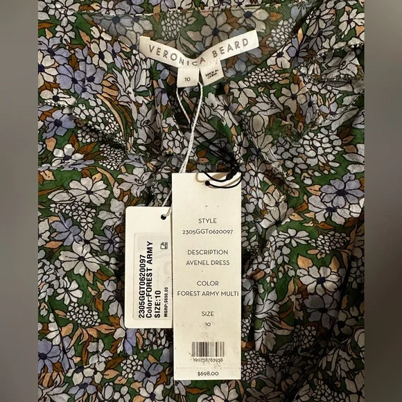 NEW $698 Veronica Beard AVENEL DRESS COLOR FOREST ARMY MULTI, 100% Silk - Picture 9 of 12